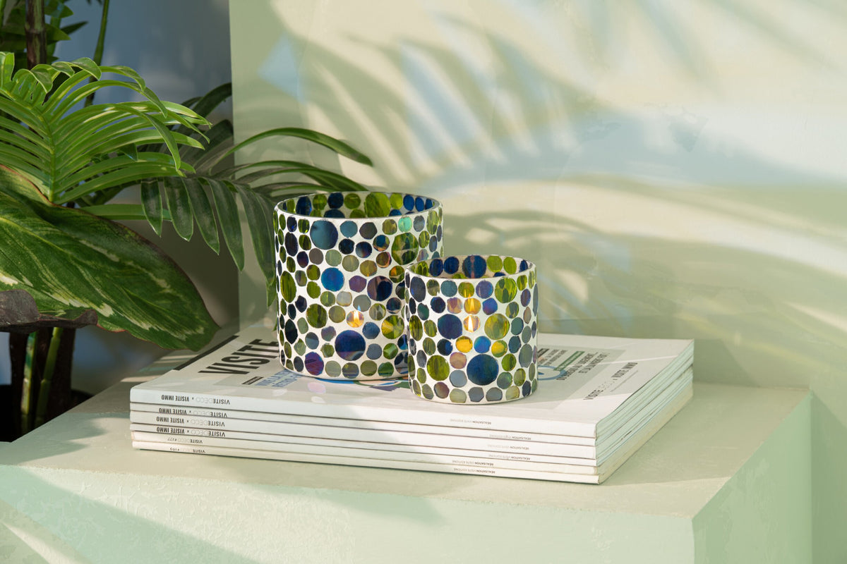 Kaarshouder Glas Blauw/Groen Medium