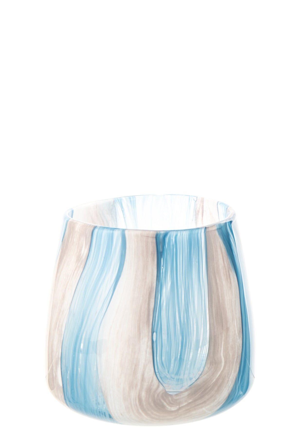 Windlicht Gestreept Glas Azuurblauw/Wit Small