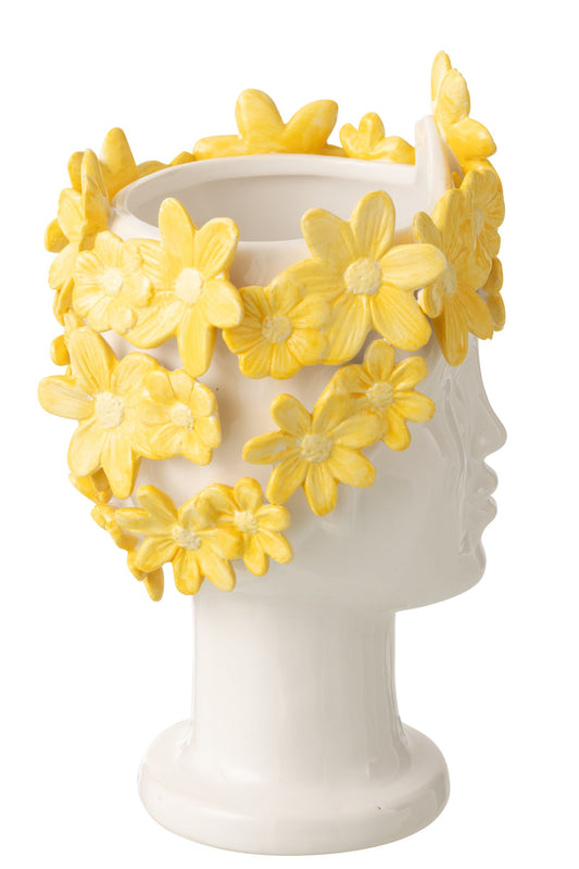 Flowerpot Lady Flowers Ceramic White/Yellow