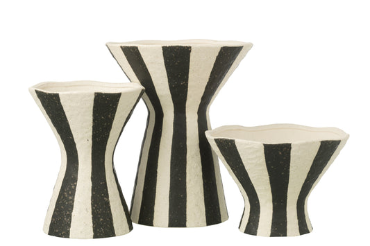 Vase Striped Stoneware Off-White/Black Large