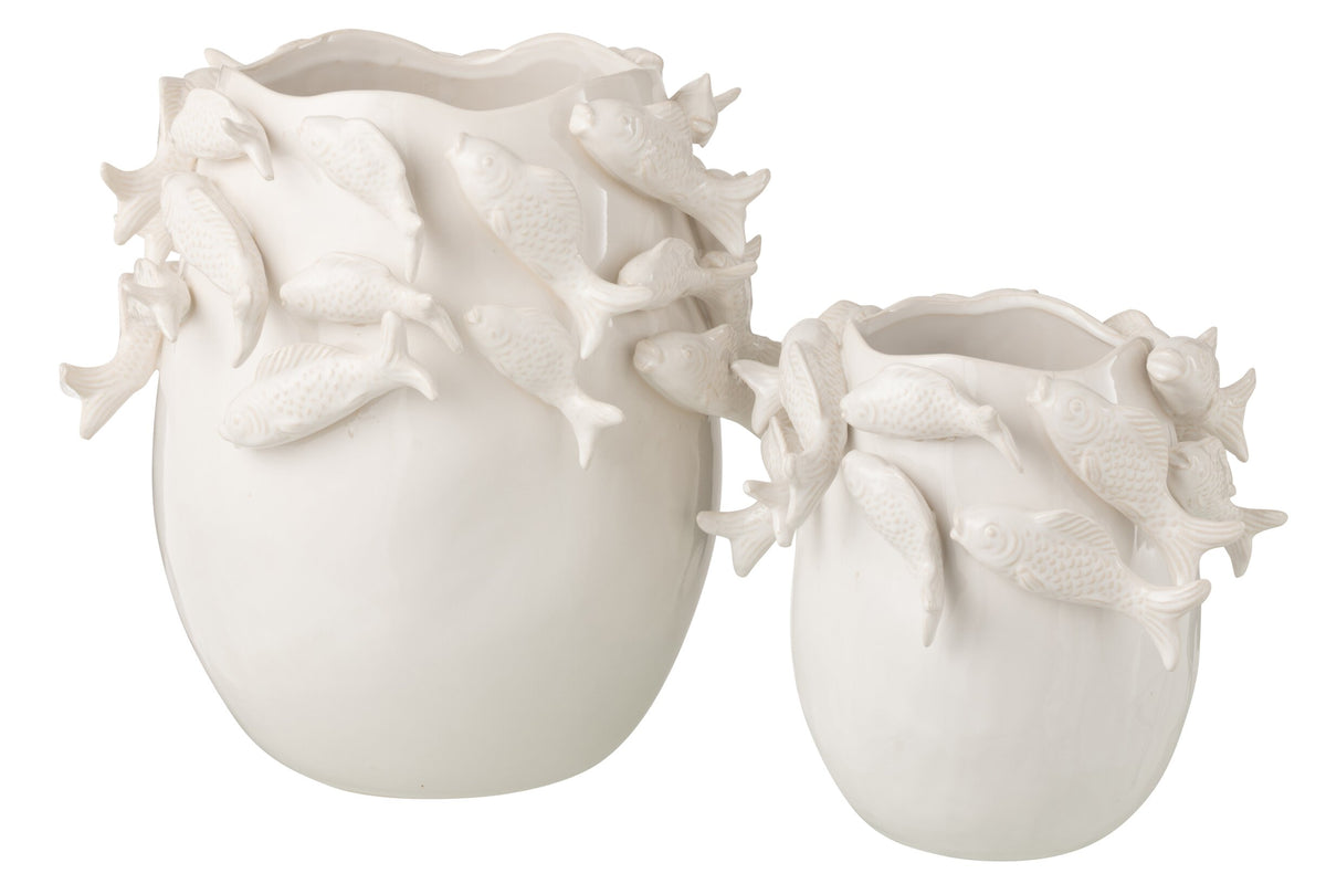 Vase Fish Clay Ecru Large