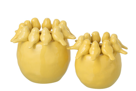 Vase Birds Stoneware Light Yellow Large