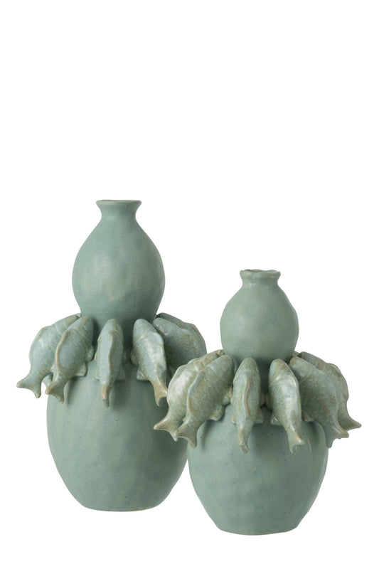 Vase Fish Ceramic Green Large