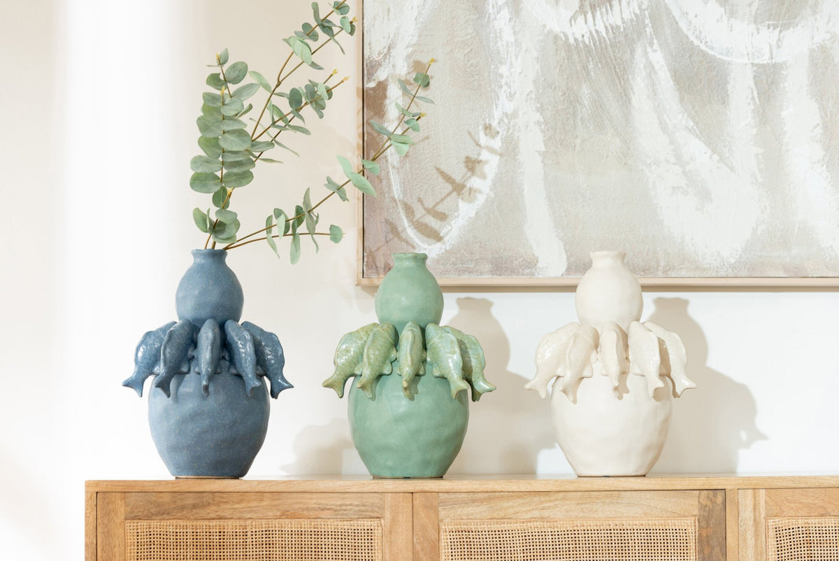 Vase Fish Ceramic Blue Small