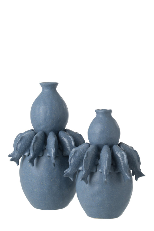 Vase Fish Ceramic Blue Large