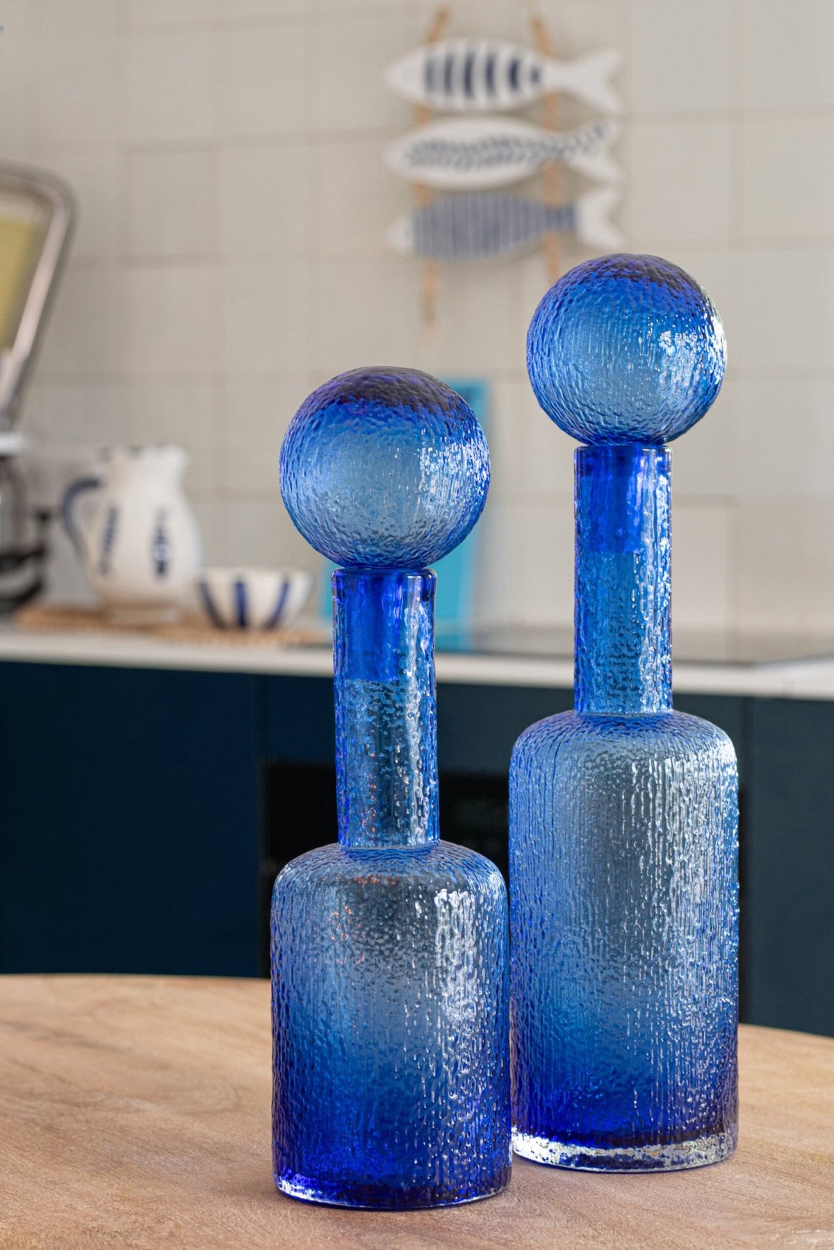 Bottle Decorative Relief Glass Blue Small