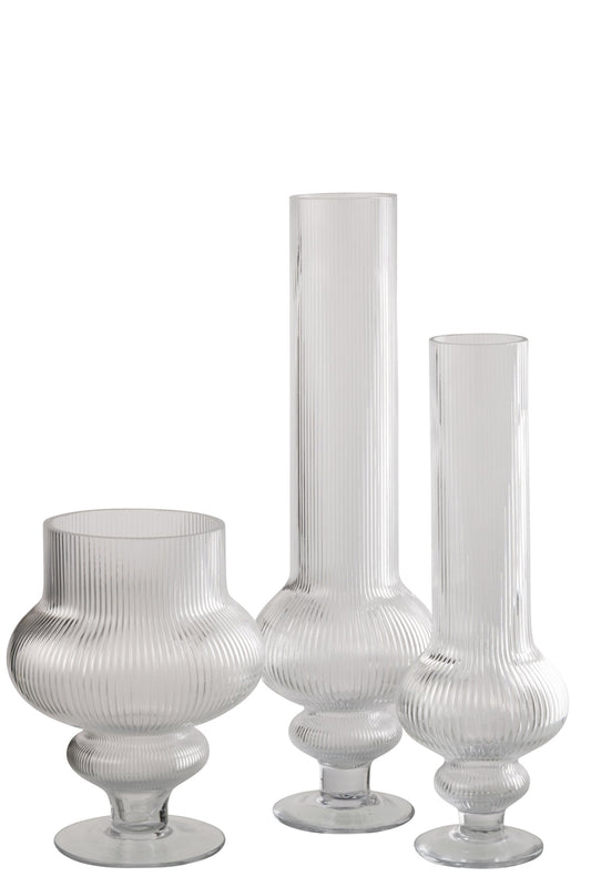 Vase Ada Ribbed Glass Transparent Large