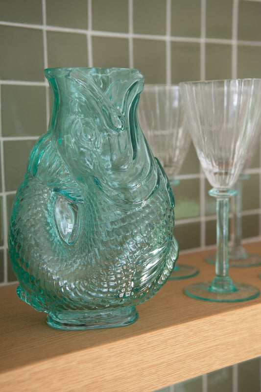 Vase Fish Glass Light Blue/Turquoise Assortment Of 2