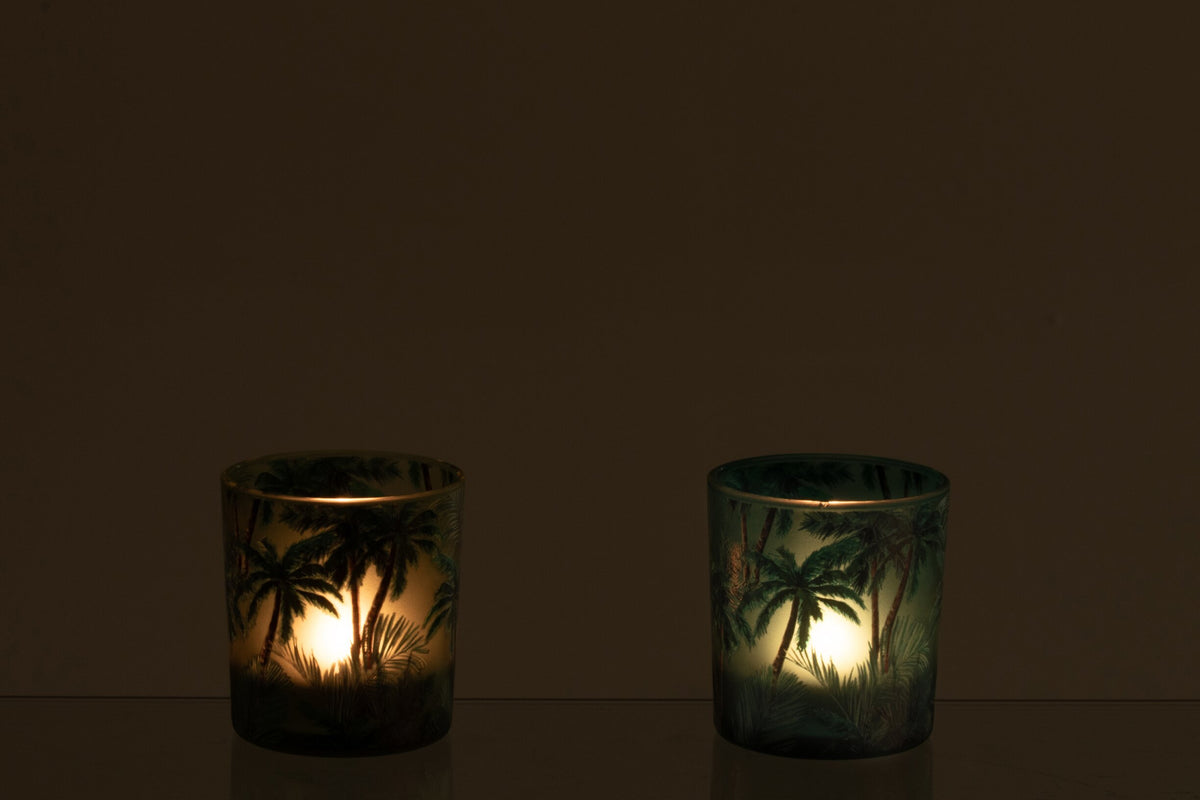 Theelichthouder Tropisch Glas Meerkleurig Small Assortiment Van 2