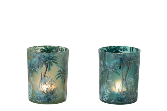 Theelichthouder Tropisch Glas Meerkleurig Medium Assortiment Van 2