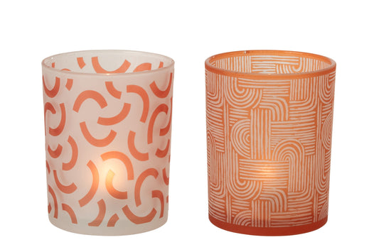 Theelichthouder Modern Glas Oranje/Wit Large Assortiment Van 2