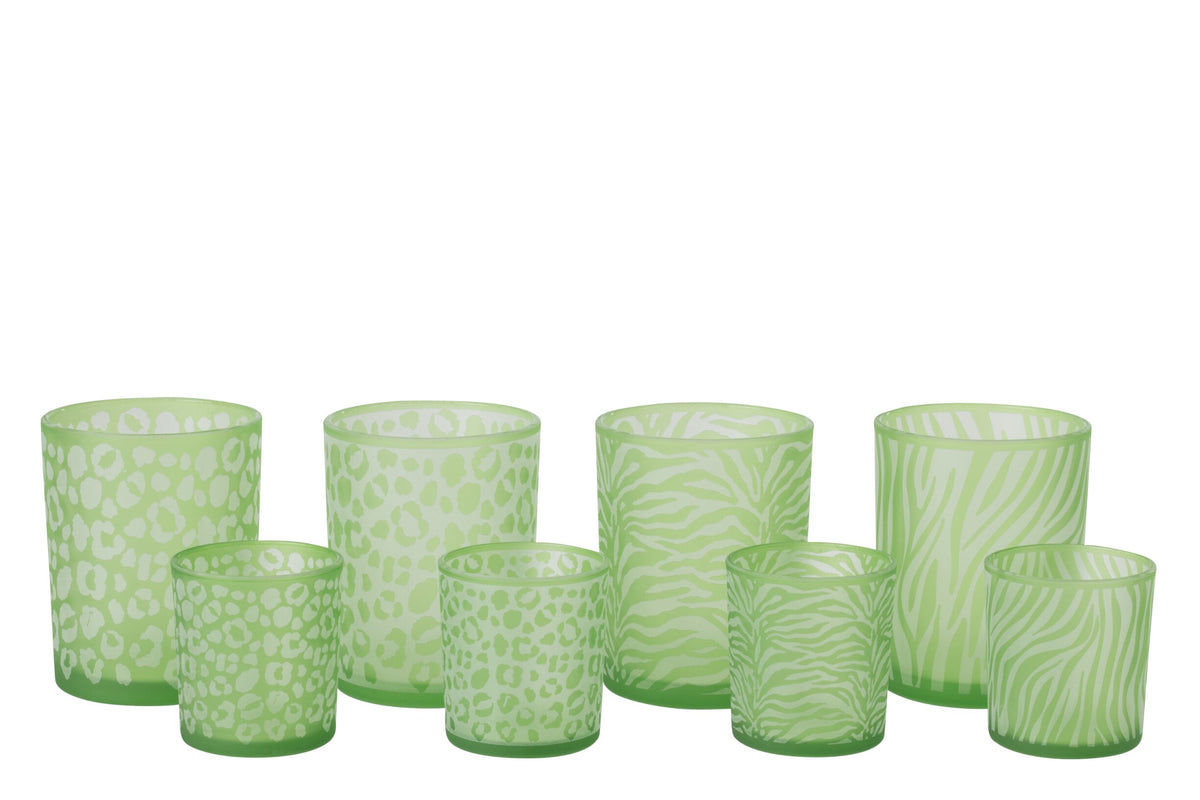 Theelichthouder Dierenprint Glas Groen Large Assortiment Van 4