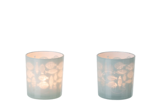 Theelichthouder Vis Glas Grijs Small Assortiment Van 2