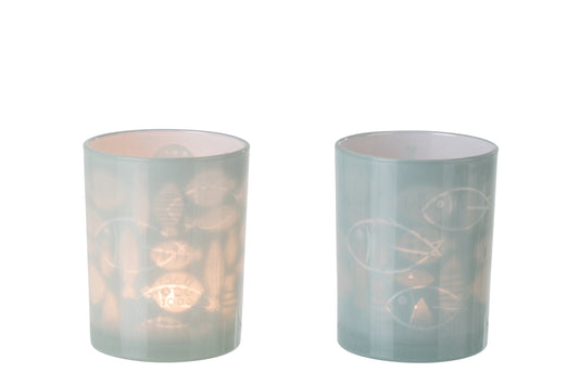 Theelichthouder Vis Glas Grijs Medium Assortiment Van 2