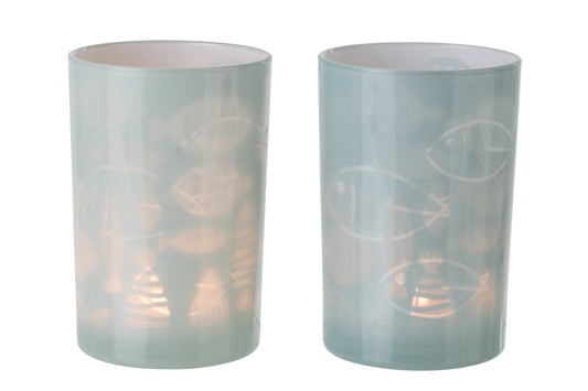 Windlicht Vis Glas Grijs Large Assortiment Van 2