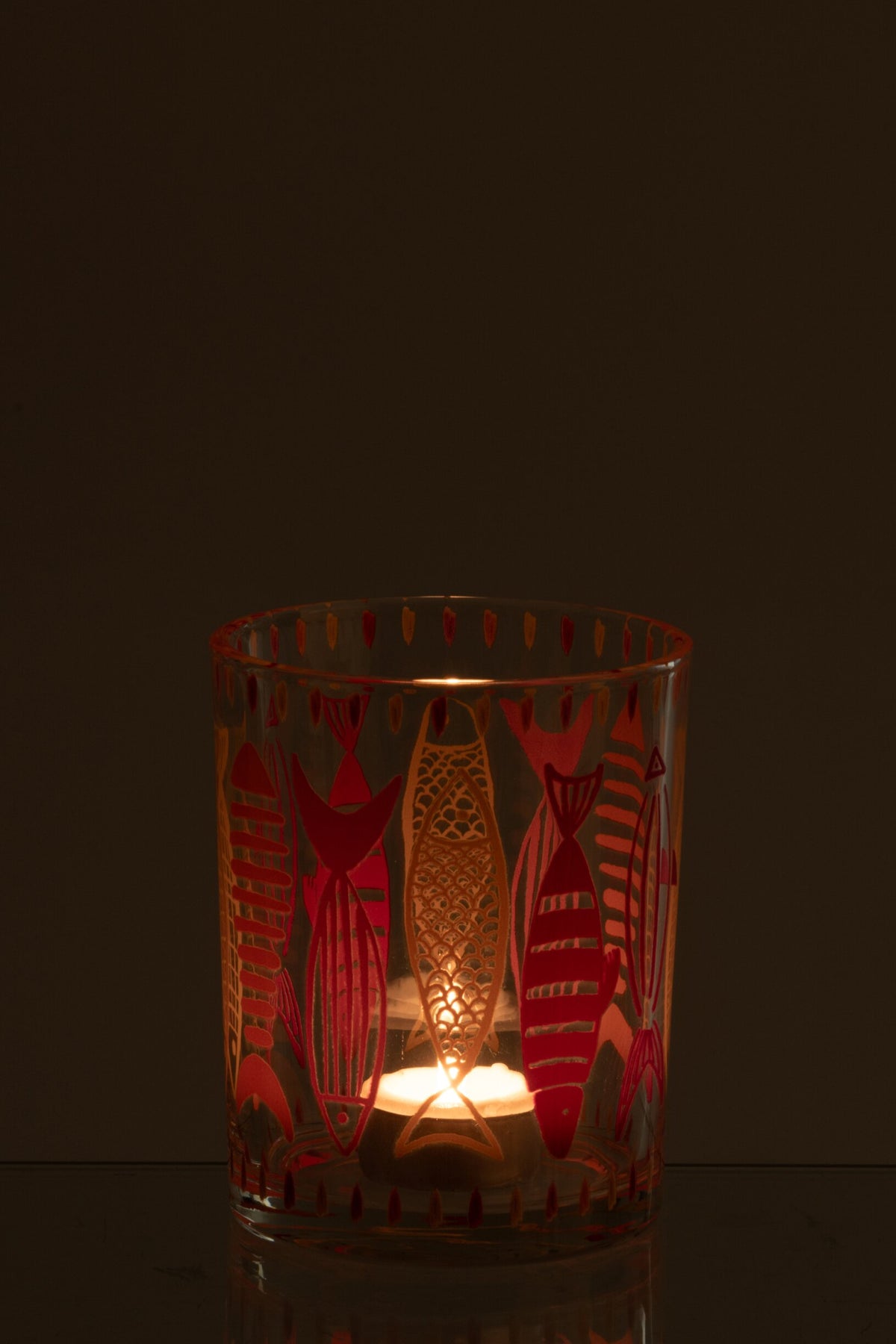 Theelichthouder Vis Glas Roze/Oranje Medium