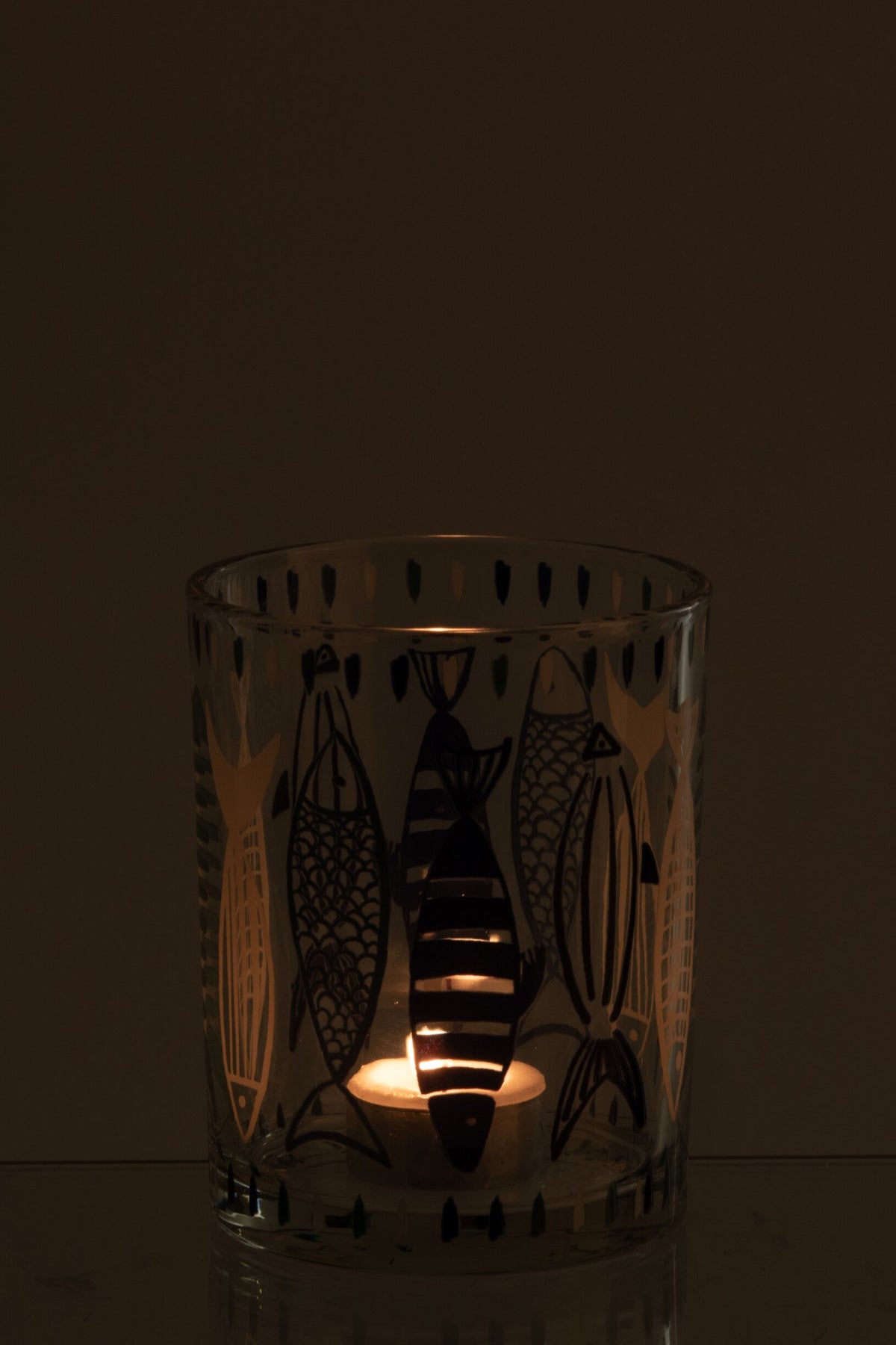 Theelichthouder Vis Glas Wit/Blauw Medium