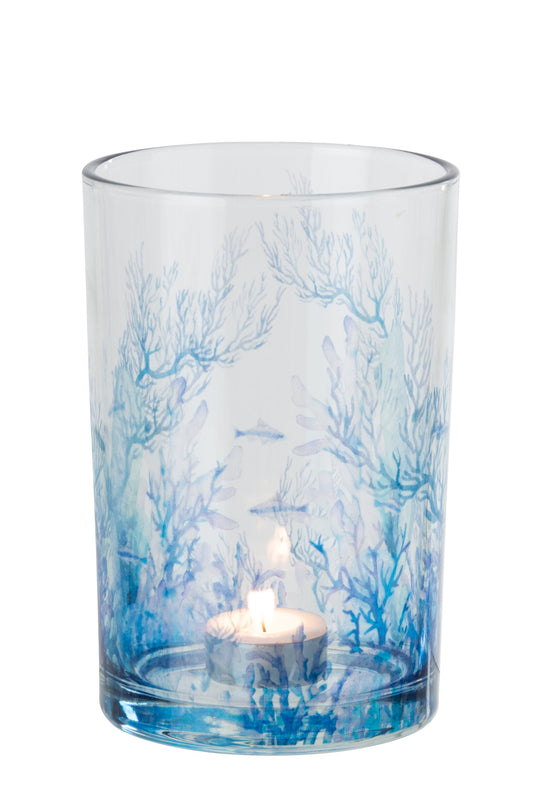 Windlicht Koraal Glas Blauw/Transparant Large