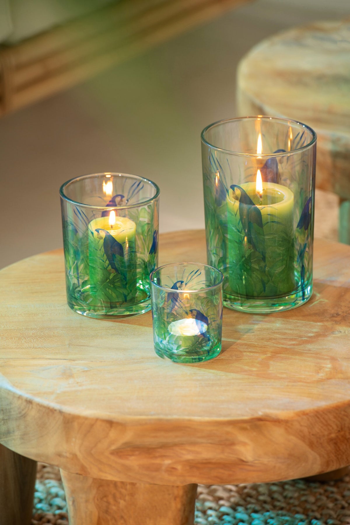 Theelichthouder Papegaai Glas Blauw/Groen Medium
