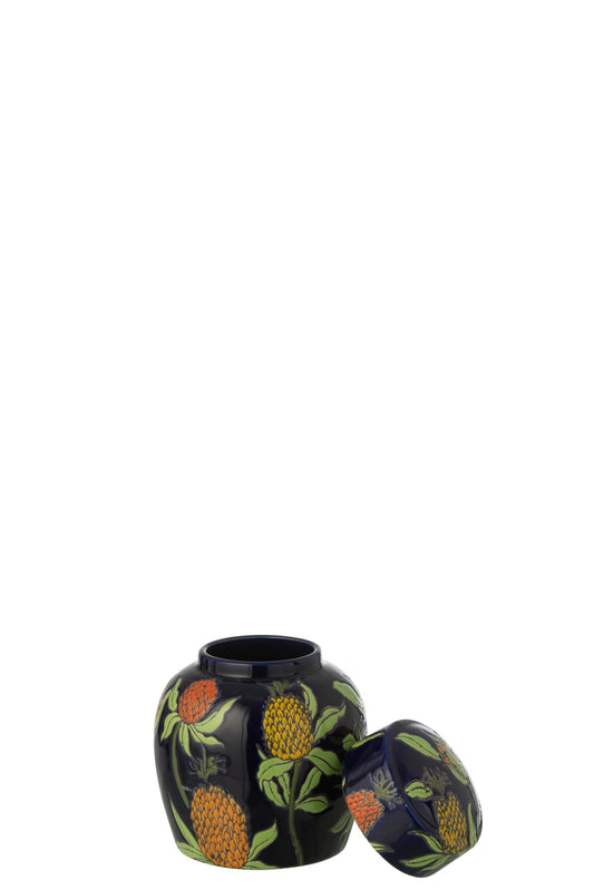 Jar Decorative Pineapple Porcelain Multicolored