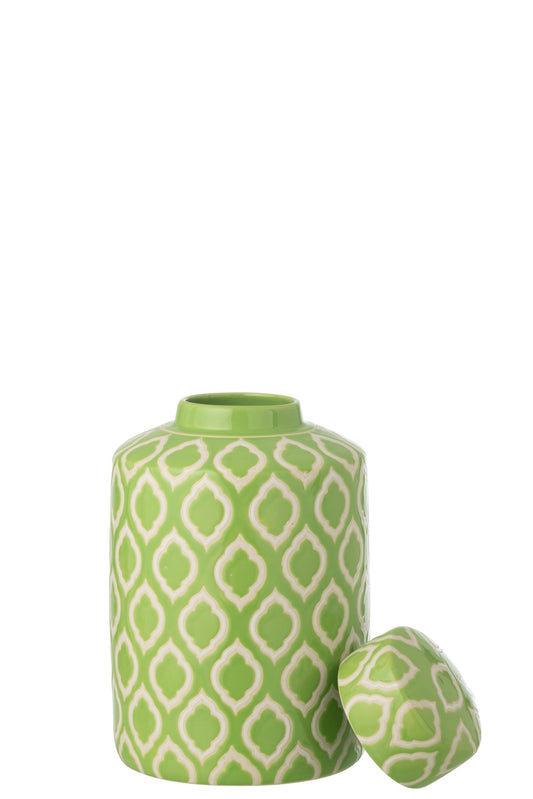 Jar Decorative Checkered Porcelain Green/White Large
