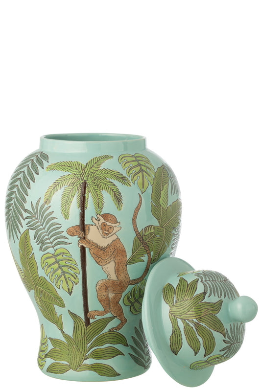 Jar Decorative Monkey Porcelain Multicolored
