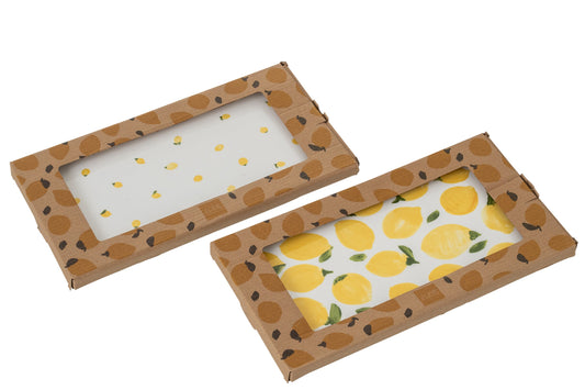 Dienblad citroen rechthoekig keramiek wit/geel assortiment van 2