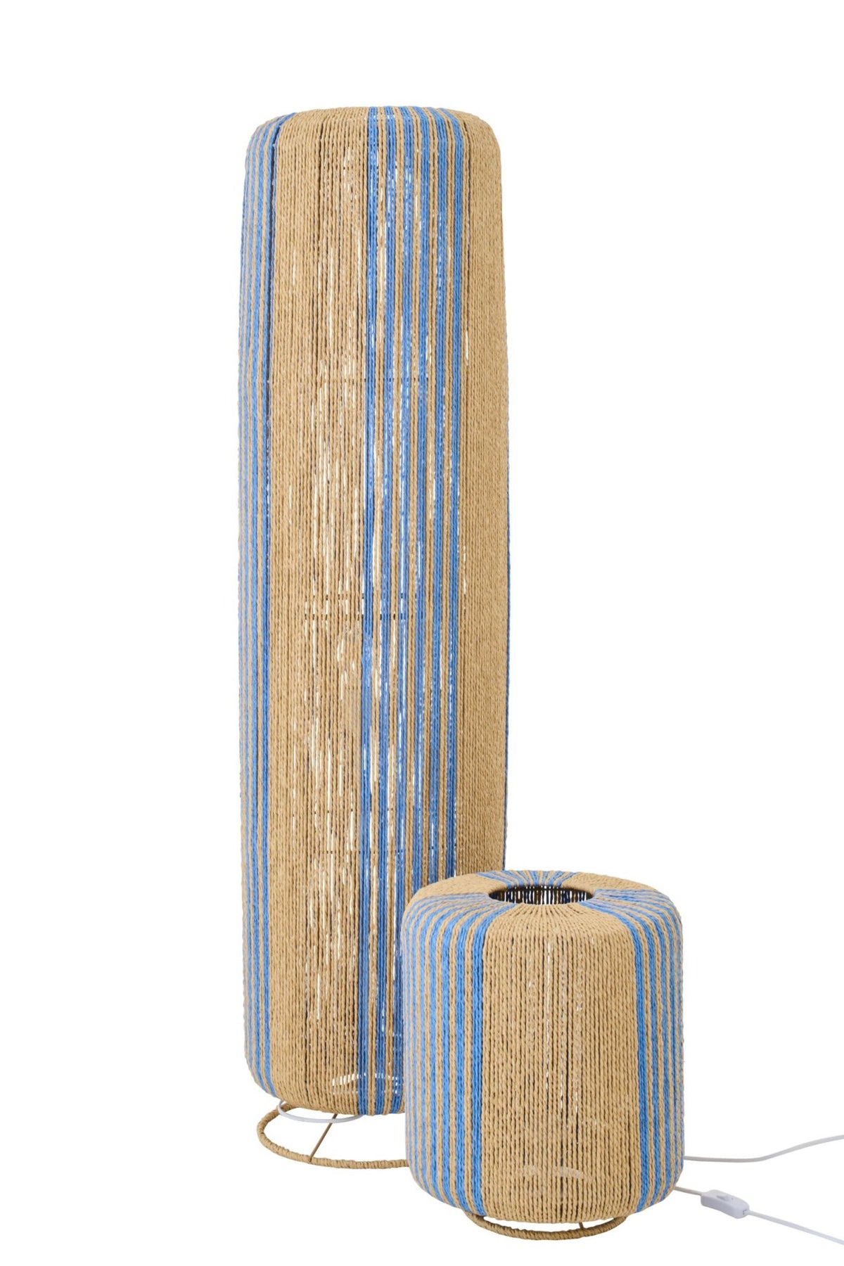 Floor lamp rope cylinder metal blue/natural large