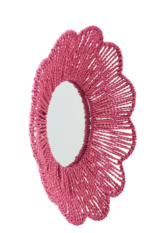 Wall Mirror Raffia Dark Pink