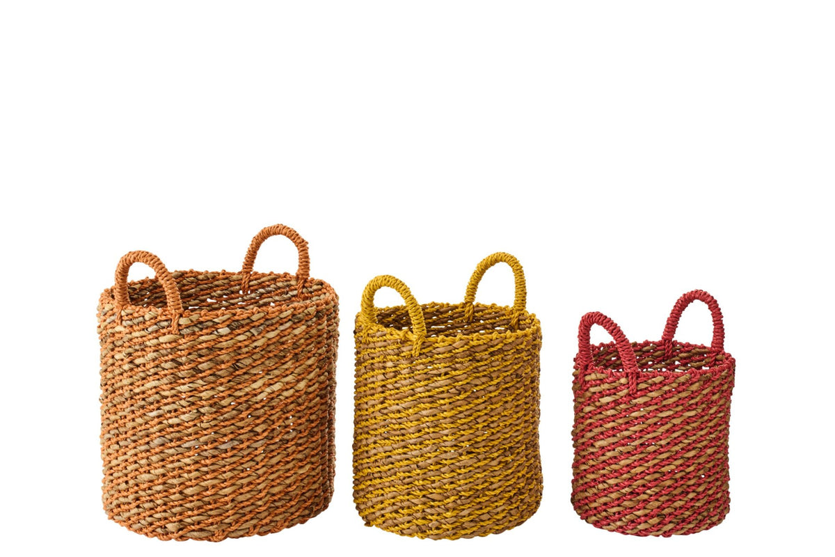 Set of 3 multicolored raffia baskets