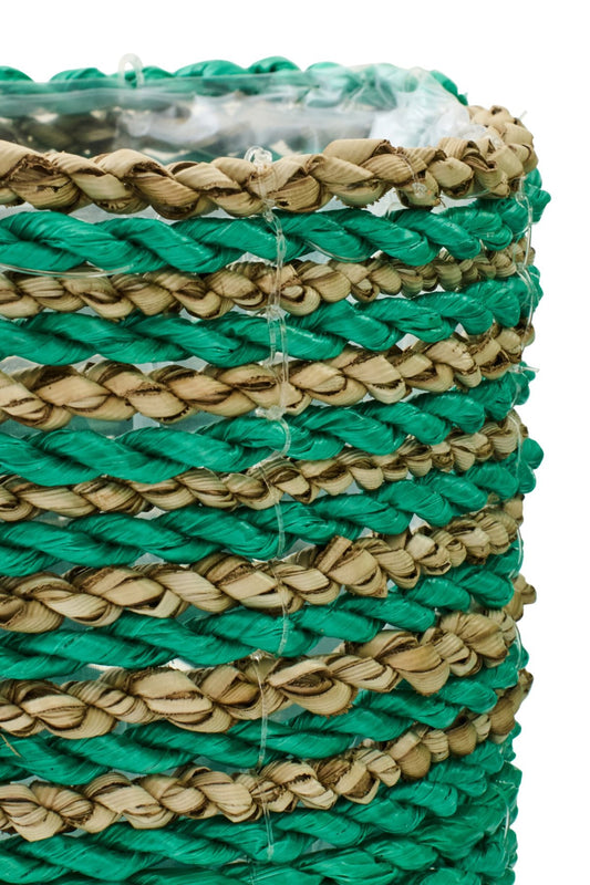 Set Of 3 Flowerpot Striped Raffia Dark Green/Natural