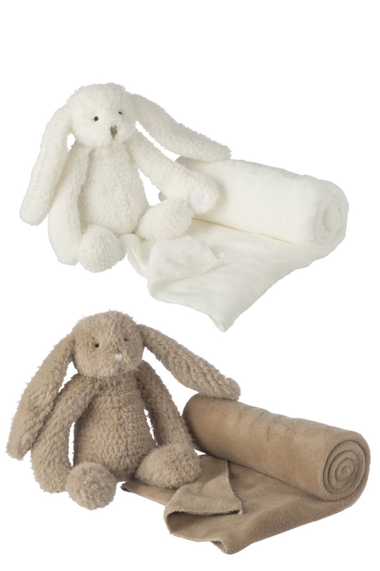 Konijn met dekentje polyester wit/beige assortiment van 2