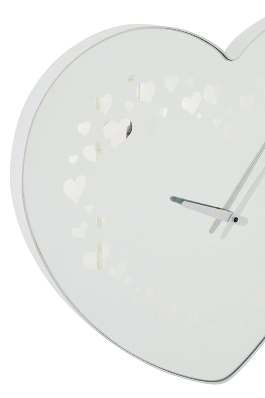 Wall Clock Heart Glass White