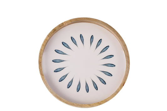 Dienblad rond mango hout donkerblauw/wit