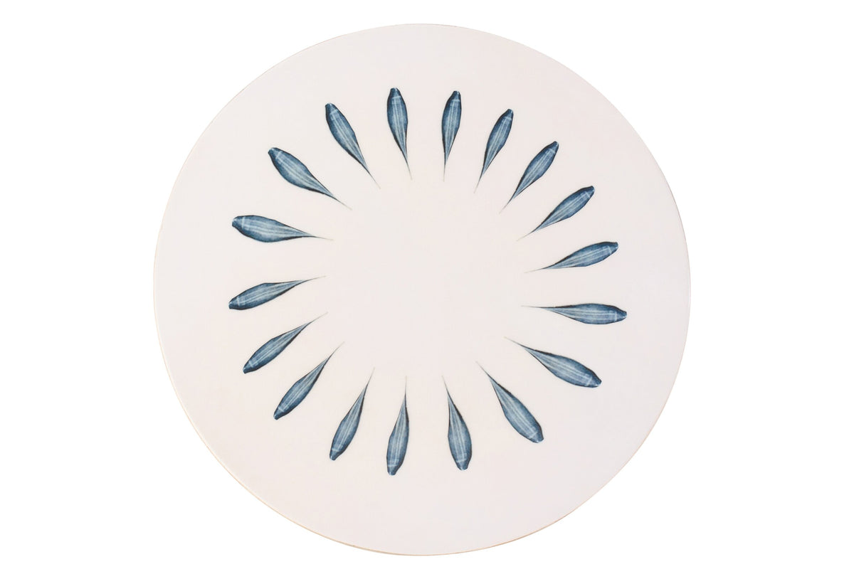 Draaiend plank rond mango hout donkerblauw/wit