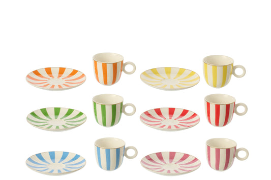 Set van 6 koffiekop + schotel porselein meerkleurig klein