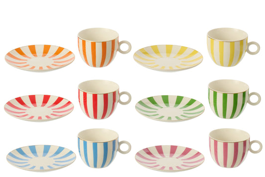 Set van 6 koffiekop + schotel porselein meerkleurig groot