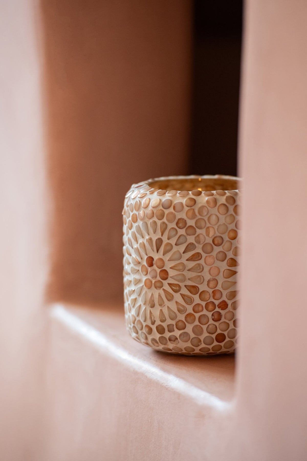 Kaarshouder Mozaïek Glas Beige/Wit