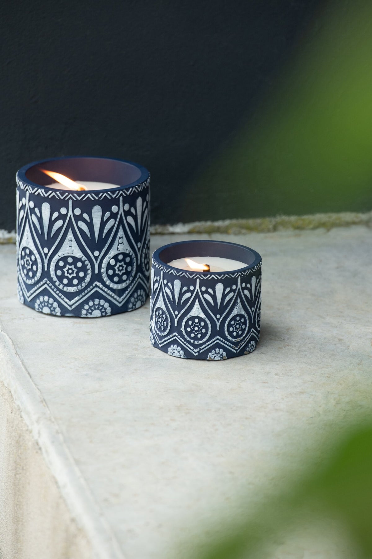 Kaars Terracotta Blauw/Wit Small