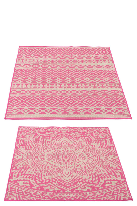 Rug Outdoor Mosaic Polypropylene Pink/White Assortment Of 2