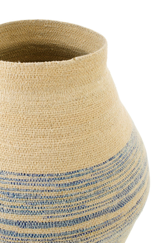 Panier rayé en jonc de mer naturel/bleu petit