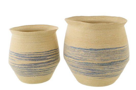 Set van 2 mand gestreept zeegras naturel/blauw