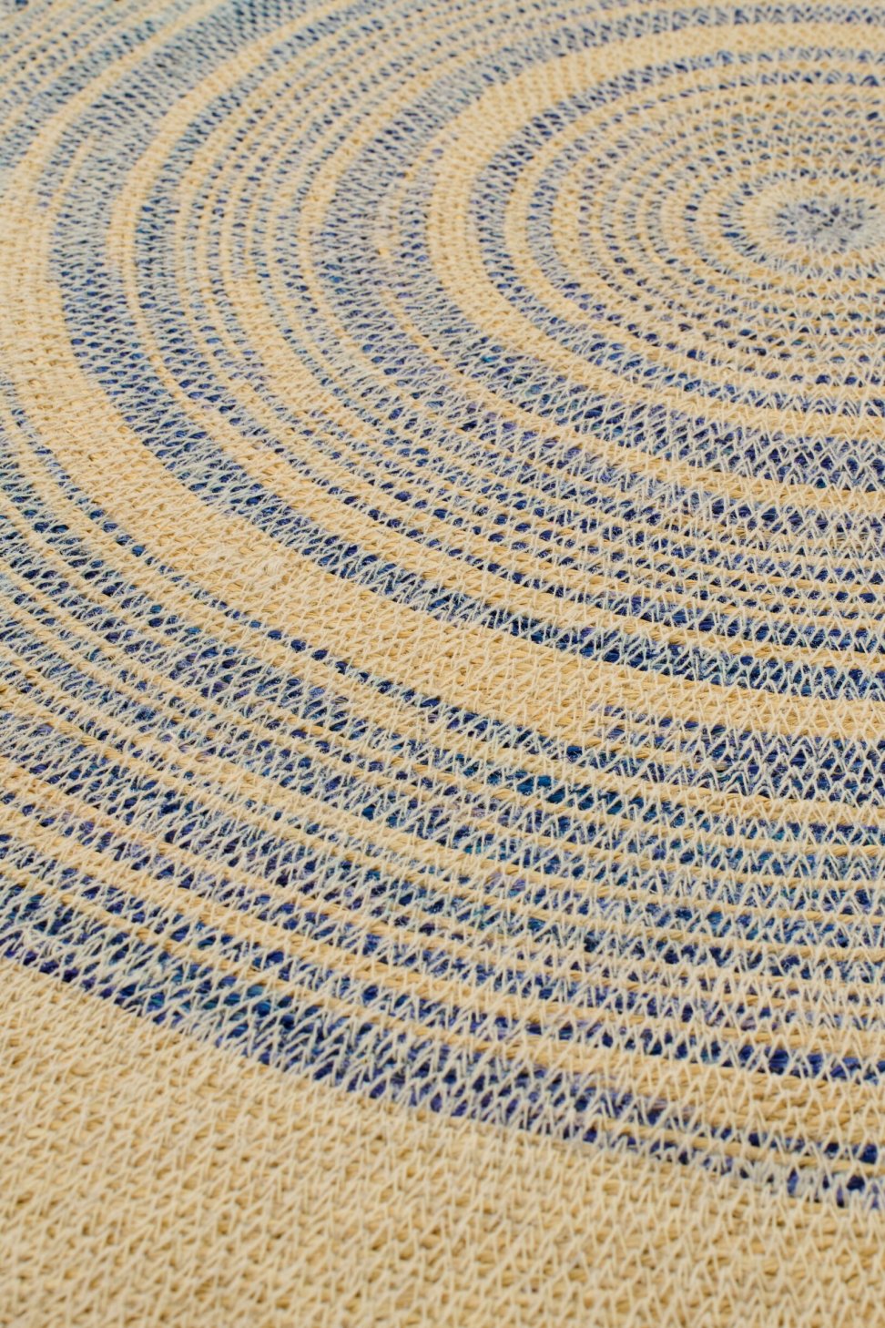 Wall Object Tray Round Striped Seagrass Natural/Blue Large