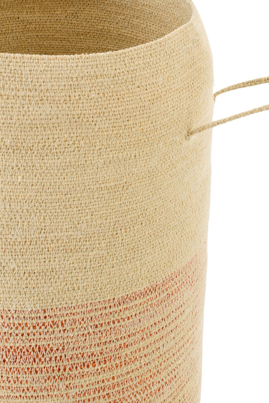 Panier avec poignée en jonc marin rayé naturel/orange foncé