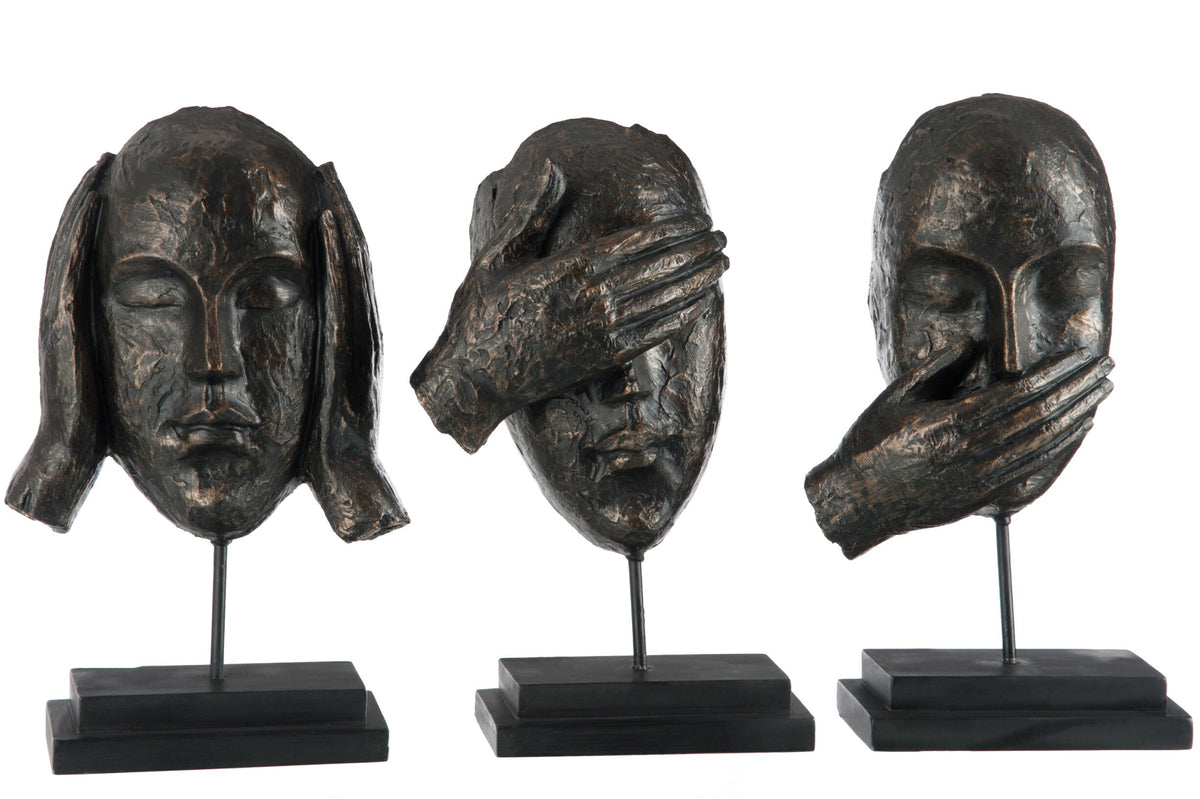 Hear/See/Speak On Foot Poly Dark Brown Assortment Of 3