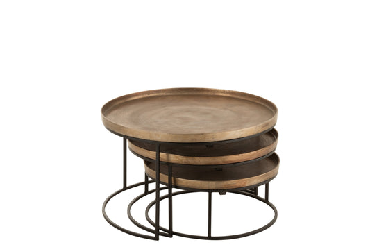 Set Of 3 Side Tables Round Aluminium Rust