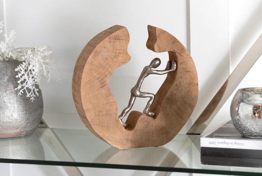 Figure Pushing Wood/Aluminium Natural/Silver