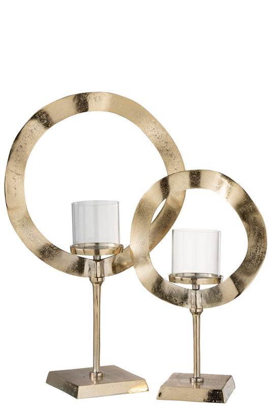 Windlicht Rond Voet Aluminium Goud Large