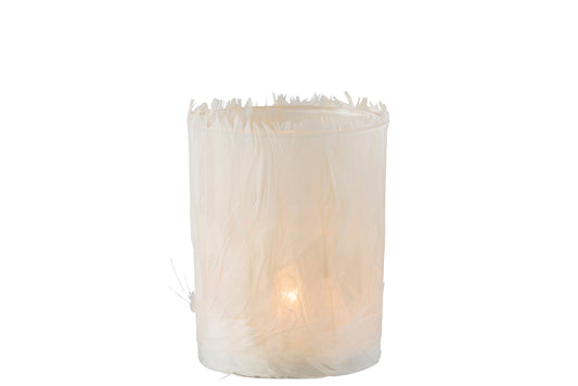 T-Lichthouder Veren Glas Creme Large