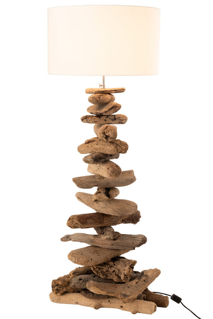 Lamp + kap drijfhout naturel/wit medium